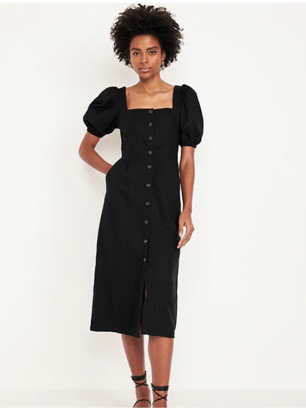NWT Old Navy Black Square-Neck Button-Front Midi Dress - Size Small